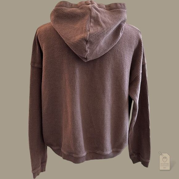 Aerie 100% Cotton Ribbed Knit Hoodie Brown Taupe S Cozy Fall Neutral - Picture 6 of 8